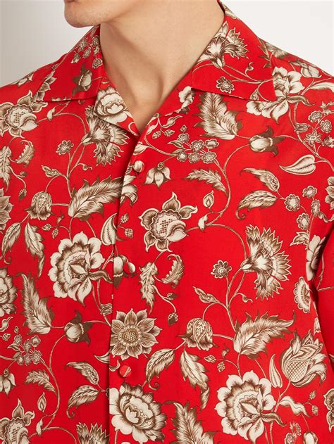 gucci camp collar floral print silk shirt|GUCCI Camp.